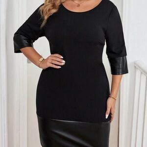 Black Dress with Faux Leather Accents
